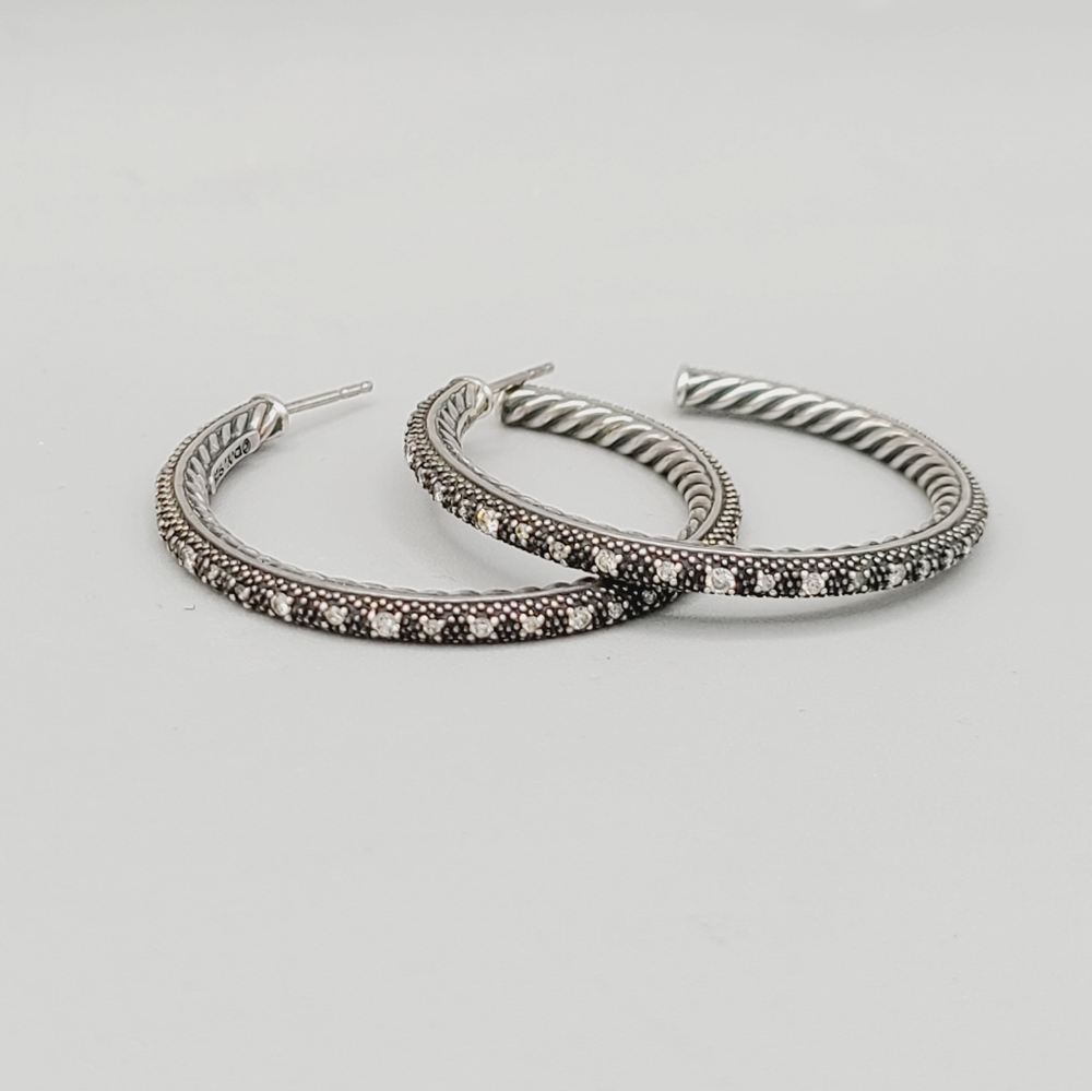 David Yurman Large Midnight Melange Hoop Earrings With Diamonds - Picture 10 of 12